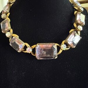 Vintage Florenza Necklace W/ Amethyst Colored Glass Stones and AB Rhinestones